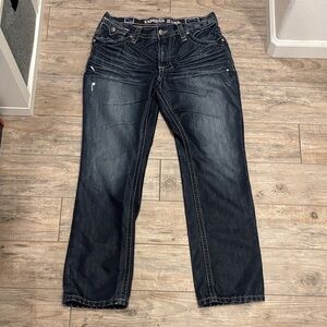Men's Dark Washed Kingston Classic Straight Jeans 36 X 32